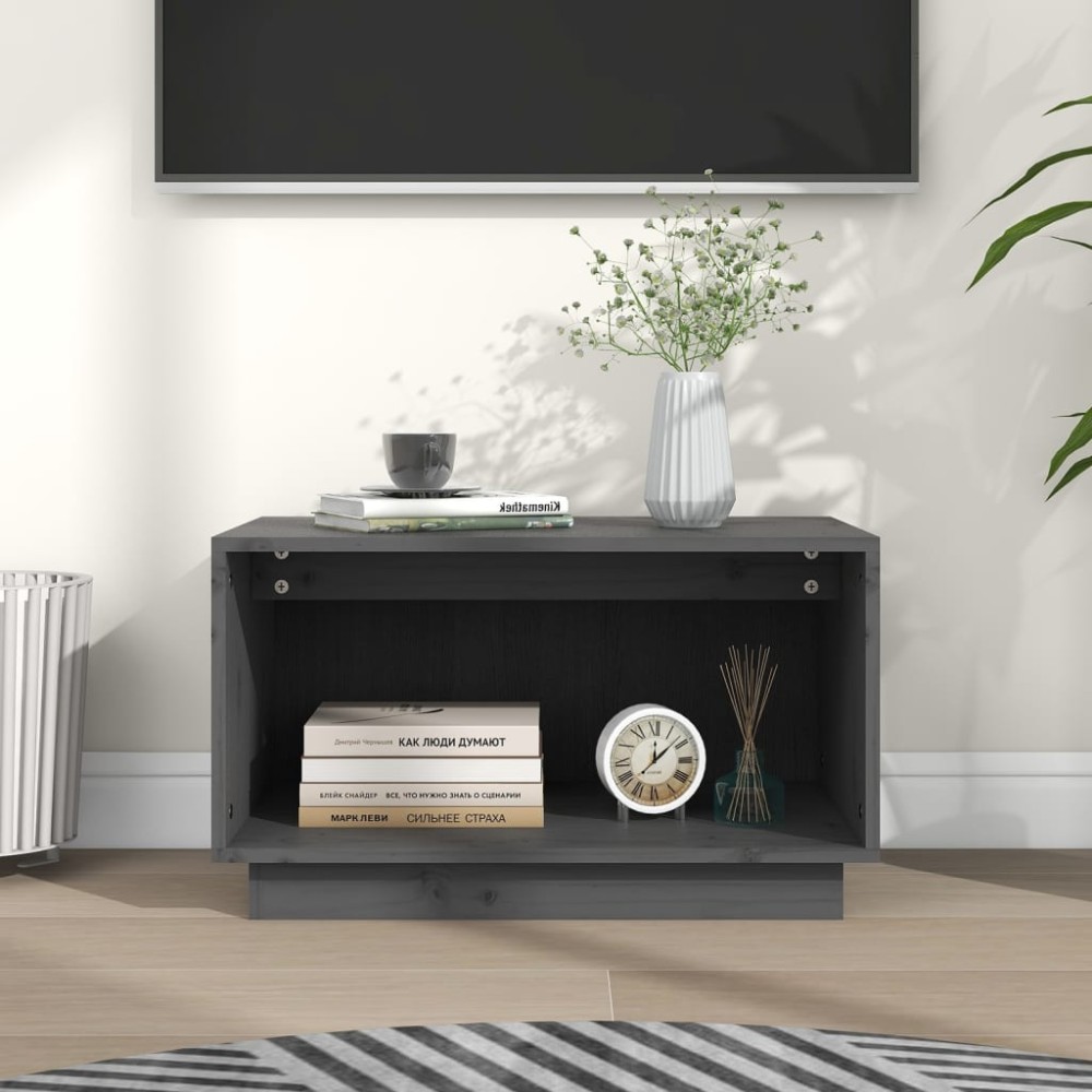 vidaXL Comodă TV, gri, 60x35x35 cm, lemn masiv de pin