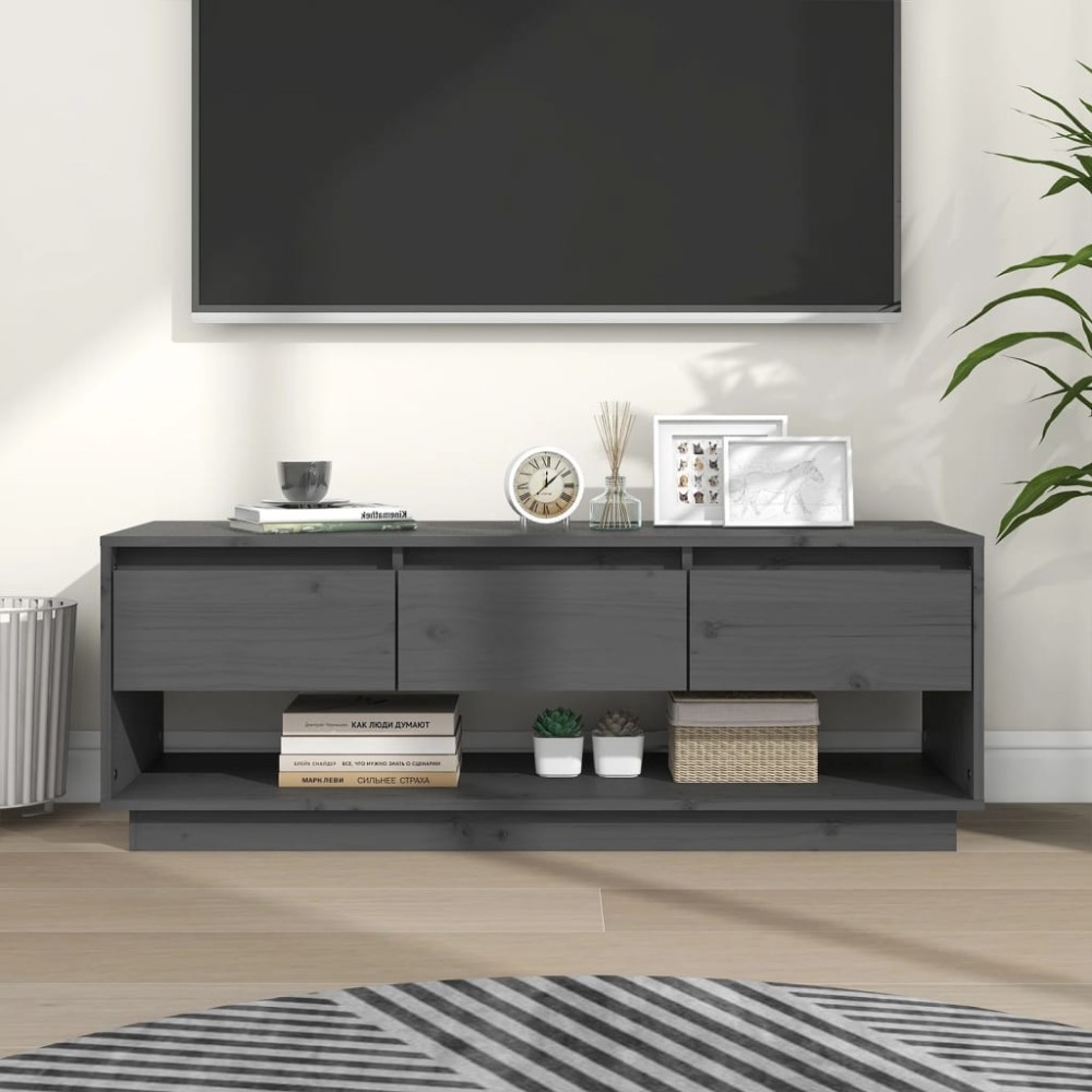 vidaXL Comodă TV, gri, 110,5x34x40 cm, lemn masiv de pin