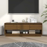 vidaXL Comodă TV, maro miere, 110,5x34x40 cm, lemn masiv de pin vidaXL Comodă TV, maro miere, 110,5x34x40 cm, lemn masiv de pin