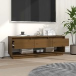 vidaXL Comodă TV, maro miere, 110,5x34x40 cm, lemn masiv de pin vidaXL Comodă TV, maro miere, 110,5x34x40 cm, lemn masiv de pin