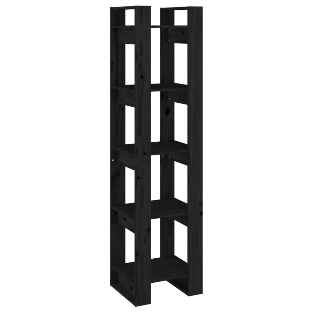vidaXL Bibliotecă/Separator cameră negru 41x35x160 cm lemn masiv pin