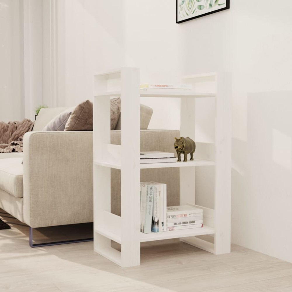 vidaXL Bibliotecă/Separator cameră, alb,60x35x91 cm, lemn masiv pin