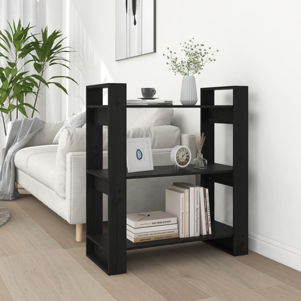 vidaXL Bibliotecă/Separator cameră, negru, 80x35x91 cm, lemn masiv pin