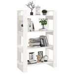 vidaXL Bibliotecă/Separator cameră, alb, 80x35x125 cm, lemn masiv pin