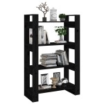 vidaXL Bibliotecă/Separator cameră negru 80x35x125 cm lemn masiv pin vidaXL Bibliotecă/Separator cameră negru 80x35x125 cm lemn masiv pin