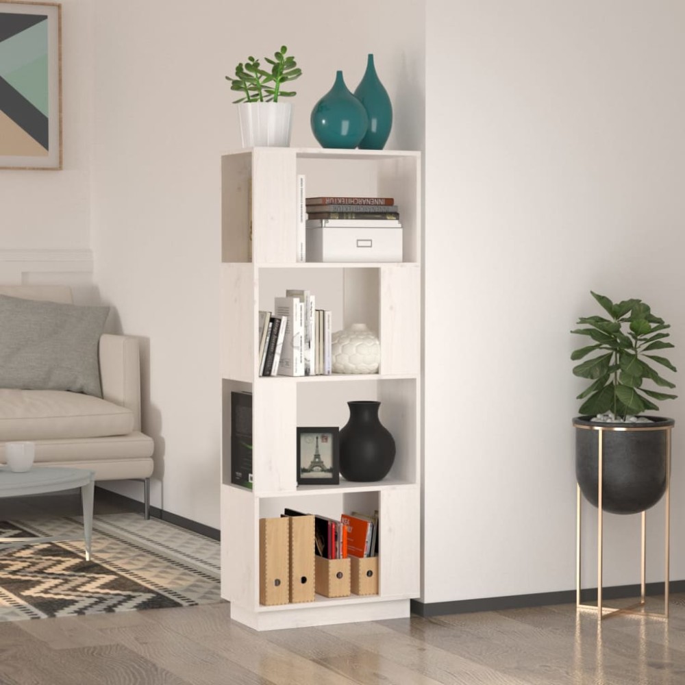 vidaXL Bibliotecă/Separator cameră, alb, 51x25x132 cm lemn masiv pin