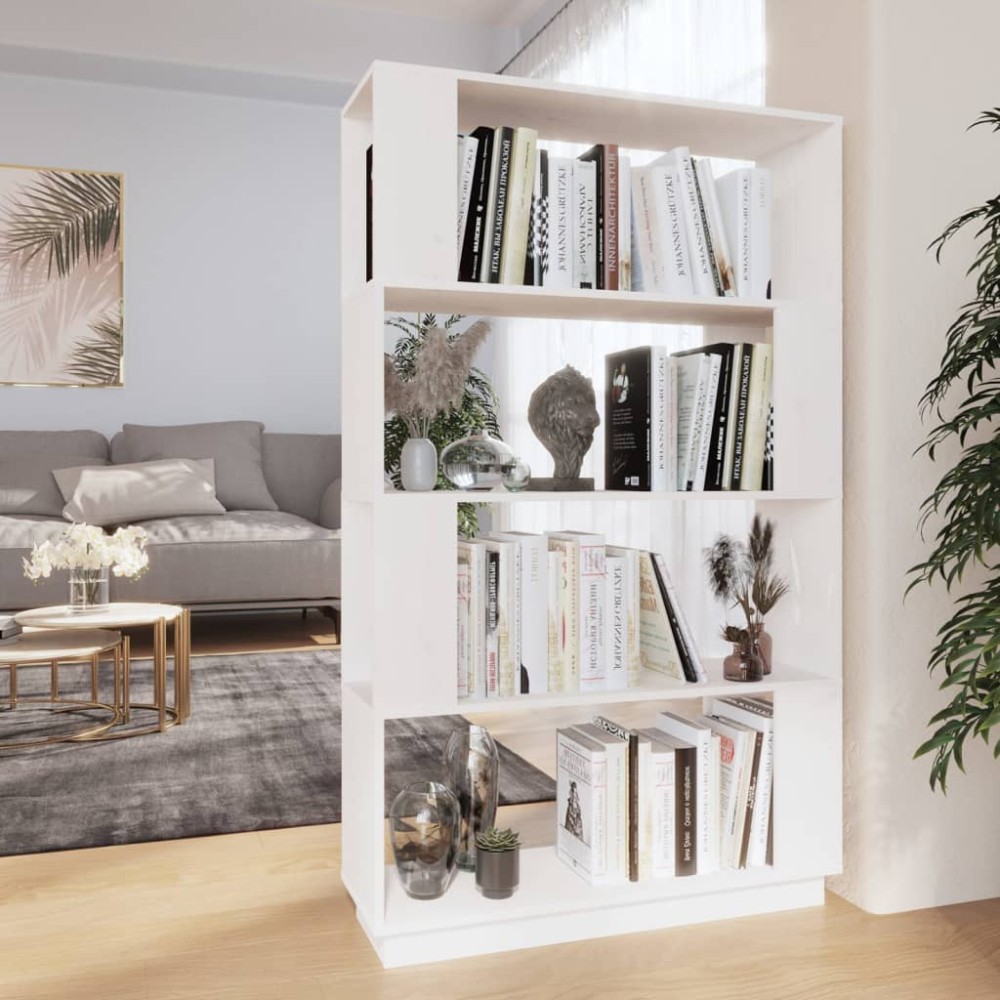 vidaXL Bibliotecă/Separator cameră, alb, 80x25x132 cm lemn masiv pin