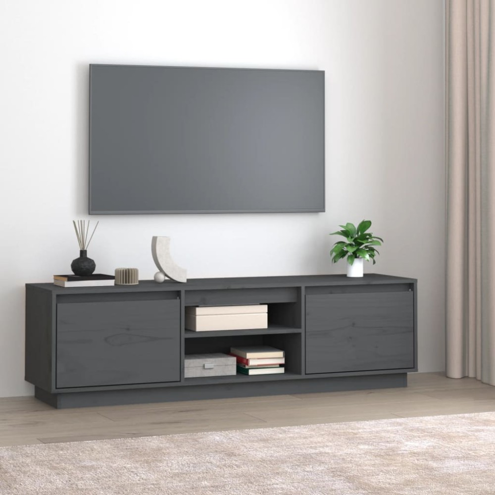 vidaXL Comodă TV, gri, 140x35x40 cm, lemn masiv de pin