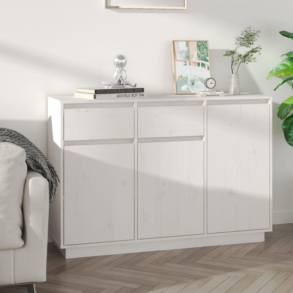 vidaXL Servantă, alb, 110x34x75 cm, lemn masiv de pin