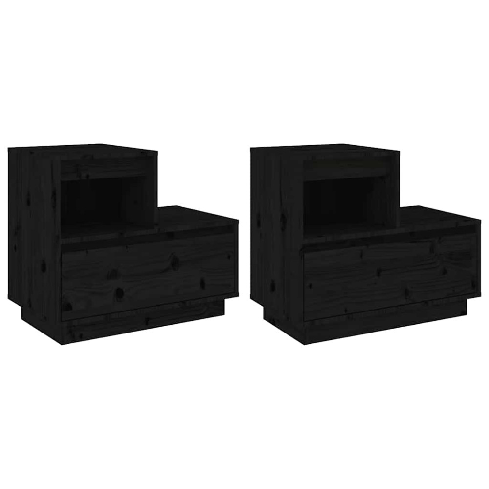 vidaXL Noptiere, 2 buc, negru, 60x34x51 cm, lemn masiv de pin