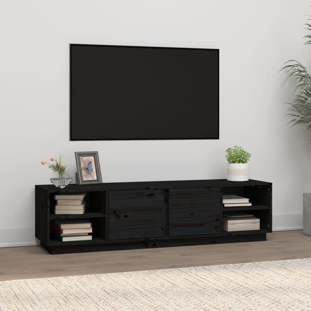 vidaXL Comodă TV, negru, 156x40x40 cm, lemn masiv de pin