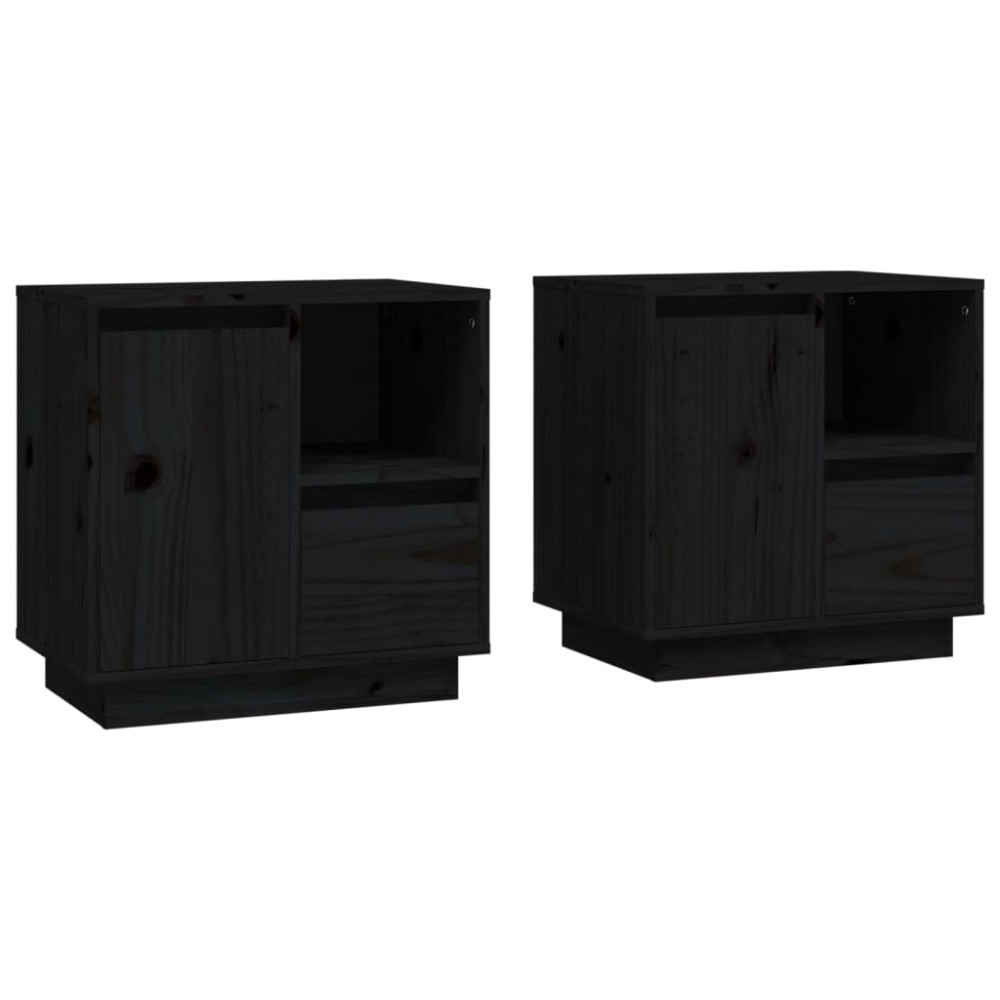 vidaXL Noptiere, 2 buc., negru, 50x34x50 cm, lemn masiv de pin