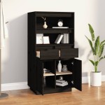 vidaXL Dulap înalt, negru, 60x40x116,5 cm, lemn masiv de pin
