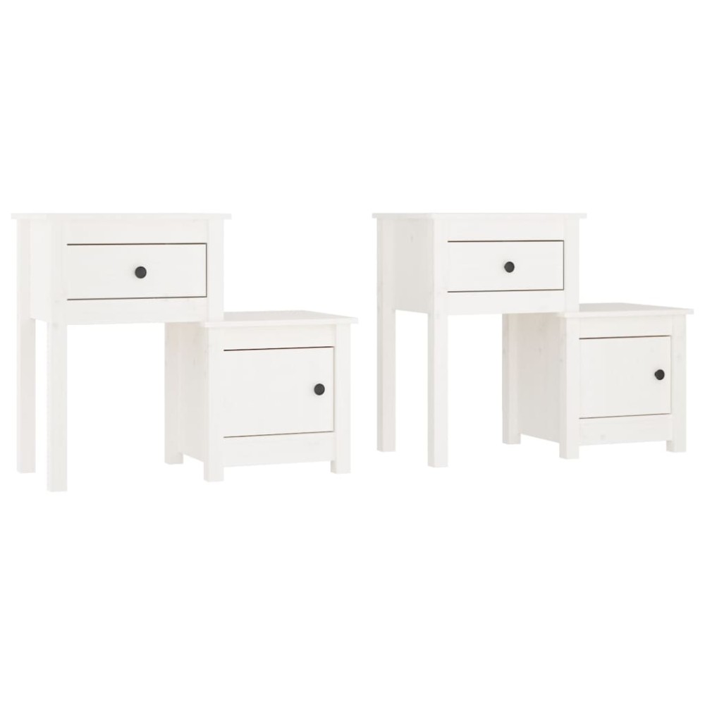 vidaXL Noptiere, 2 buc., alb, 79,5x38x65,5 cm, lemn masiv de pin