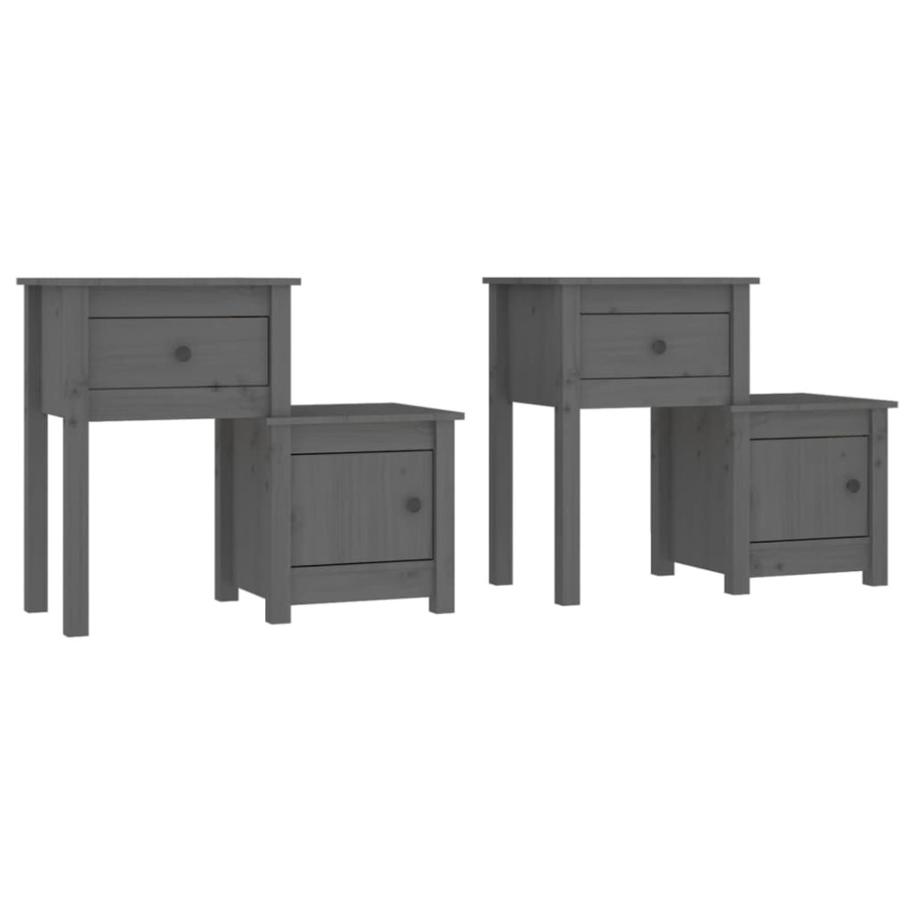 vidaXL Noptiere, 2 buc., gri, 79,5x38x65,5 cm, lemn masiv de pin