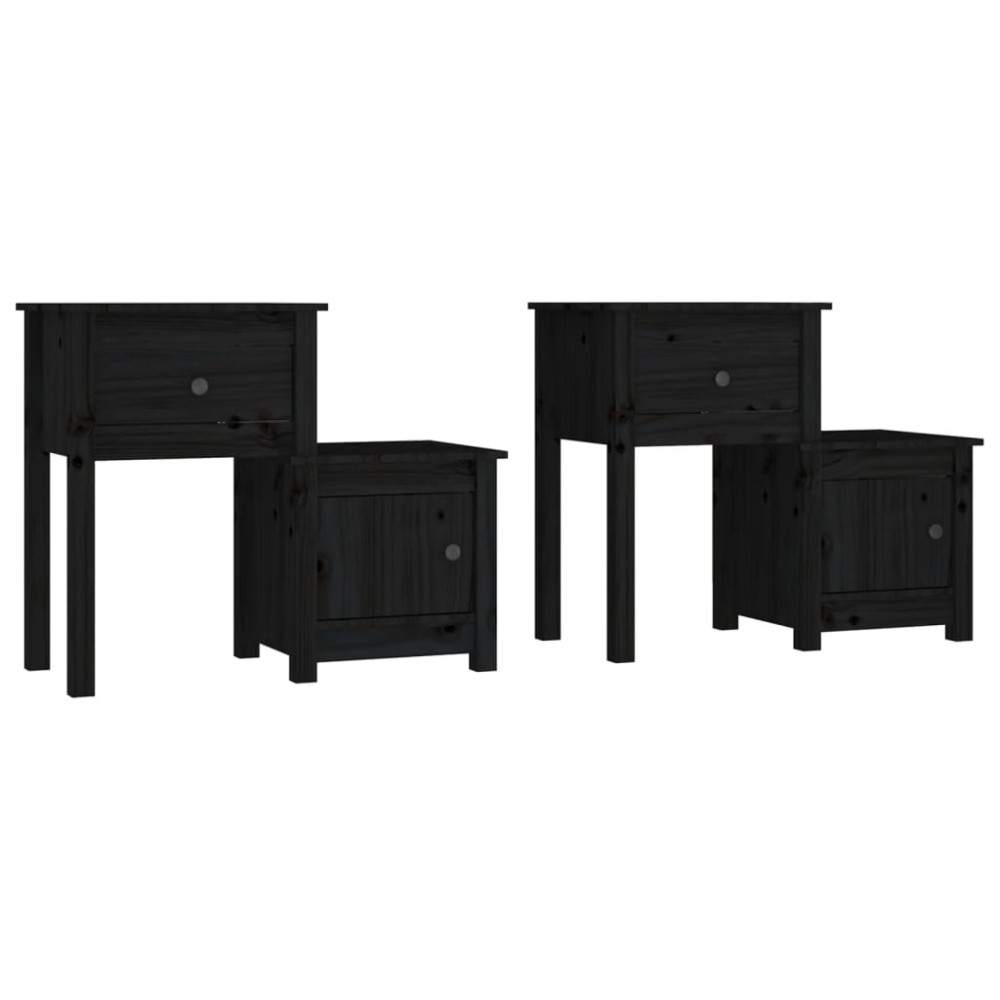 vidaXL Noptiere, 2 buc., negru, 79,5x38x65,5 cm, lemn masiv de pin
