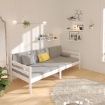 vidaXL Pat de zi fără saltea, alb, 90x190 cm, lemn masiv pin vidaXL Pat de zi fără saltea, alb, 90x190 cm, lemn masiv pin