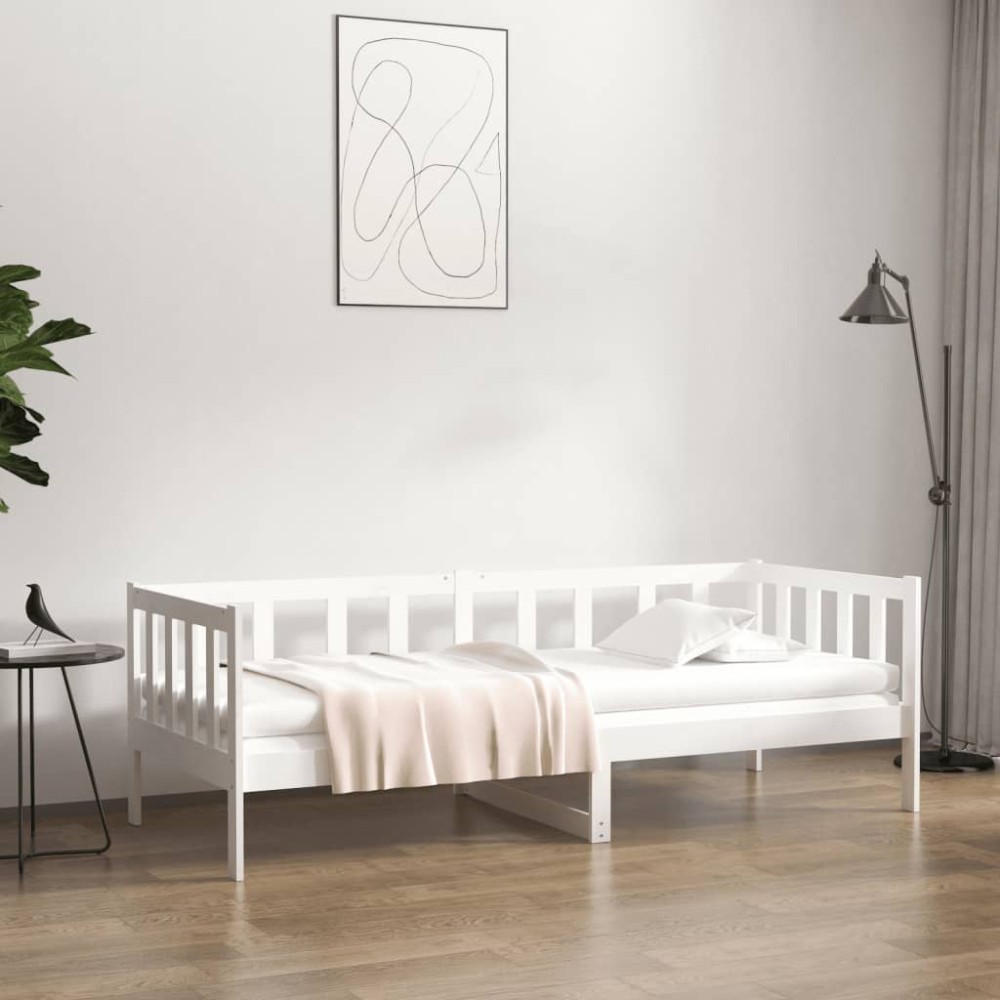 vidaXL Pat de zi fără saltea, alb, 90x190 cm, lemn masiv pin