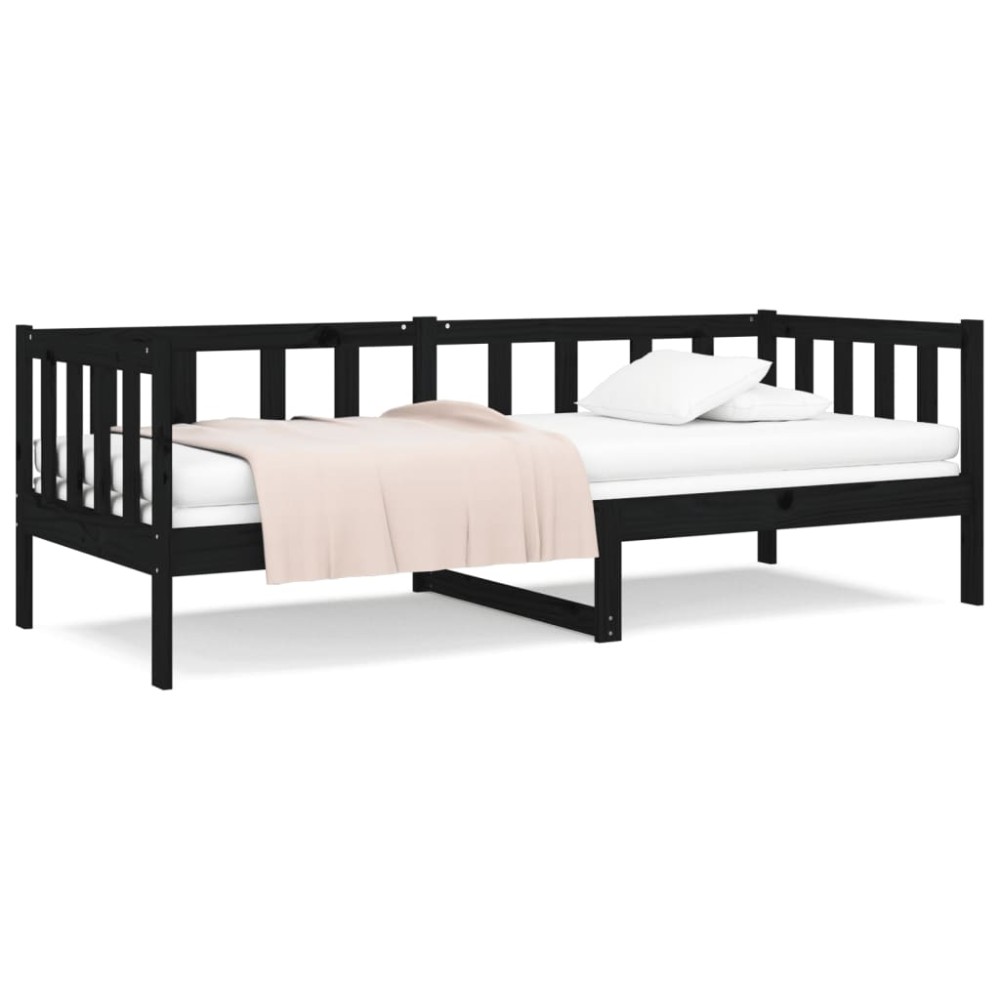 vidaXL Pat de zi, negru, 90x190 cm, lemn masiv de pin