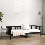 vidaXL Pat de zi, negru, 90x190 cm, lemn masiv de pin