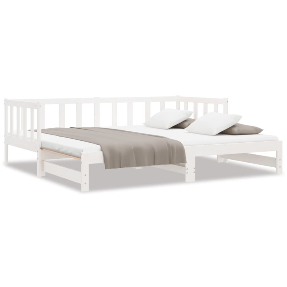 vidaXL Pat de zi extensibil, alb, 2x(90x190) cm, lemn masiv de pin