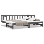 vidaXL Pat de zi extensibil, gri, 2x(90x190) cm, lemn masiv de pin