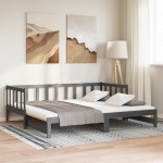 vidaXL Pat de zi extensibil, gri, 2x(90x190) cm, lemn masiv de pin