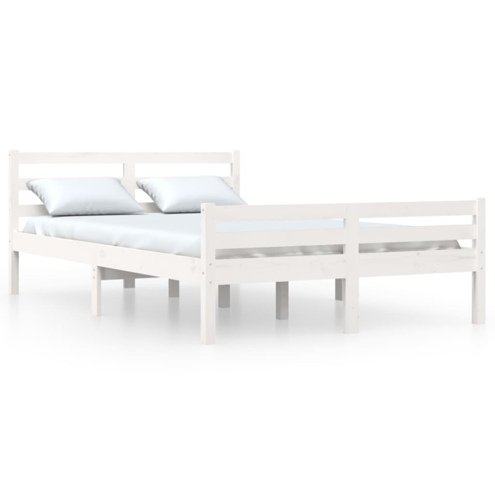 vidaXL Cadru de pat dublu, alb, 135x190 cm, lemn masiv