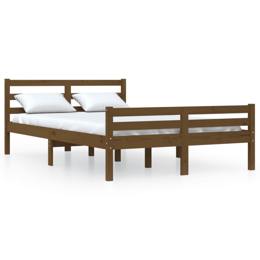 vidaXL Cadru de pat dublu, maro miere, 135x190 cm, lemn masiv