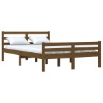 vidaXL Cadru de pat dublu, maro miere, 135x190 cm, lemn masiv