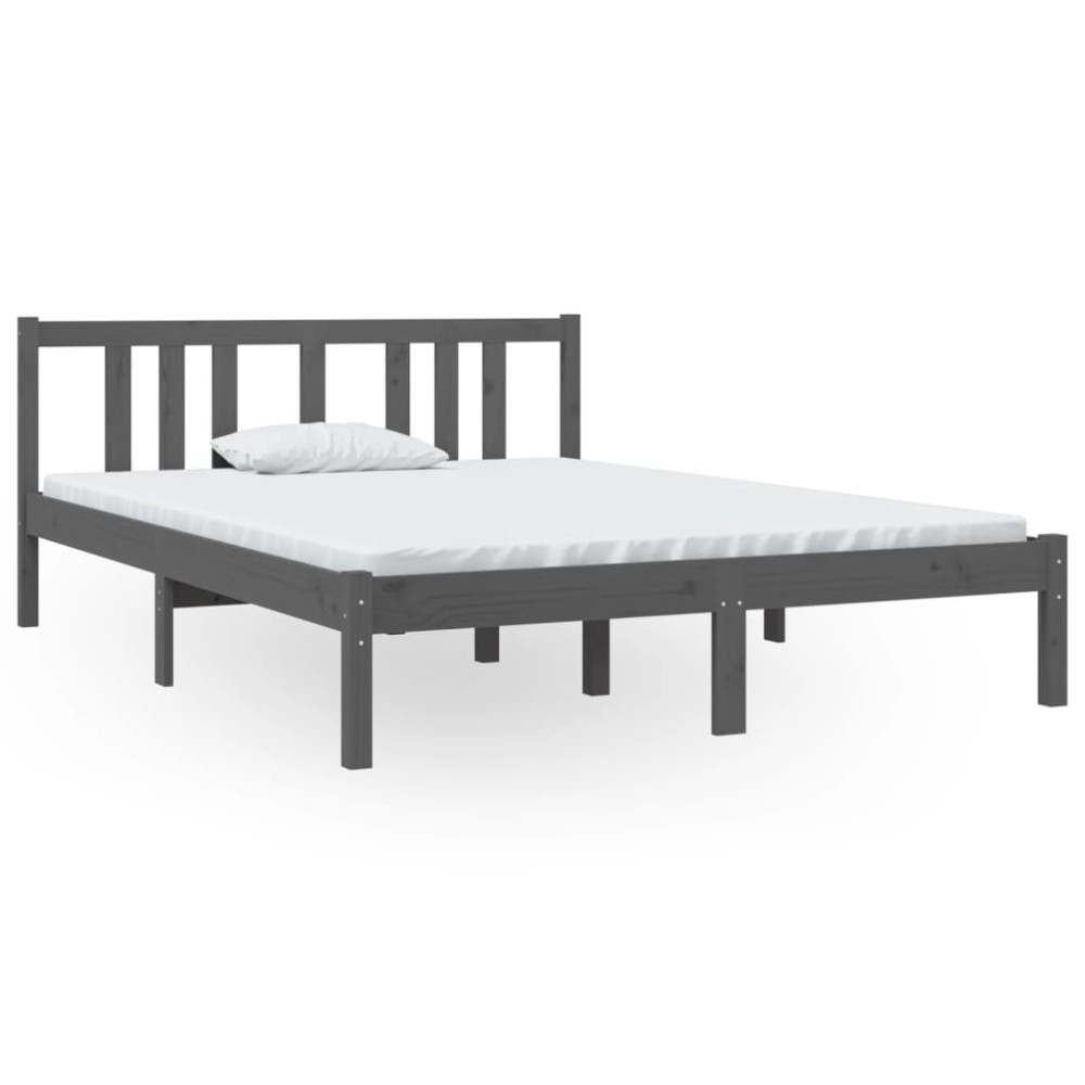 vidaXL Cadru de pat dublu, gri, 135x190 cm, lemn masiv