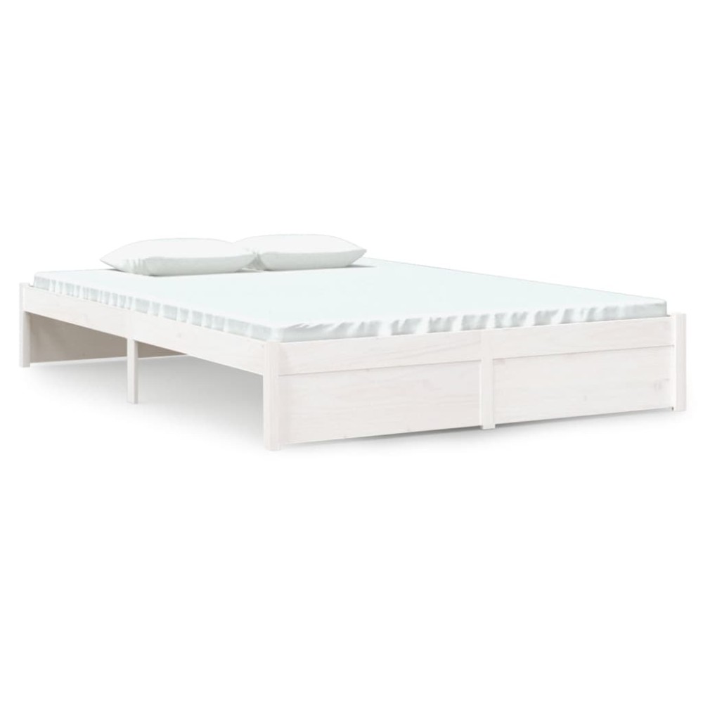 vidaXL Cadru de pat dublu, alb, 135x190 cm, lemn masiv