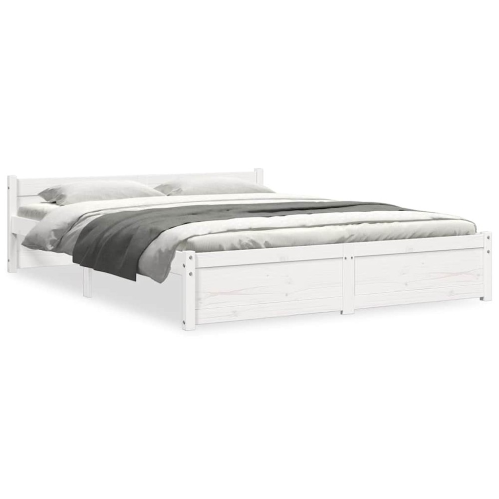 vidaXL Cadru de pat dublu, alb, 135x190 cm, lemn masiv