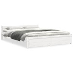 vidaXL Cadru de pat dublu, alb, 135x190 cm, lemn masiv