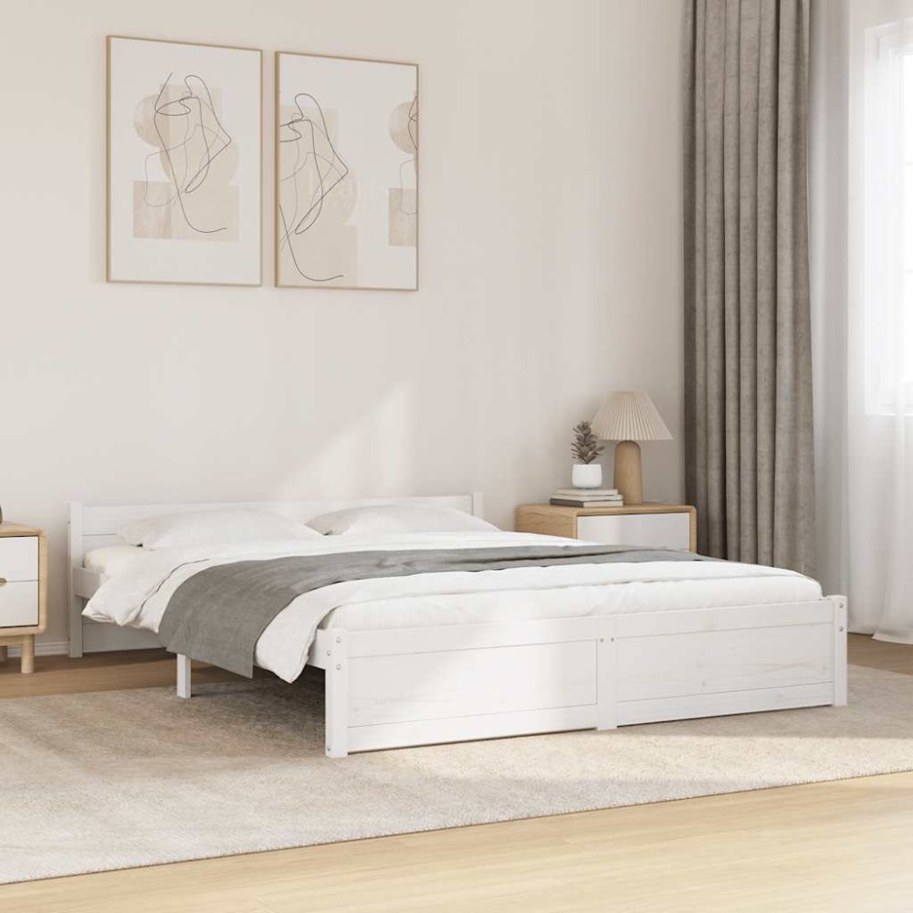 vidaXL Cadru de pat dublu, alb, 135x190 cm, lemn masiv