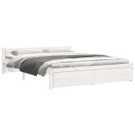 vidaXL Cadru de pat dublu, alb, 135x190 cm, lemn masiv