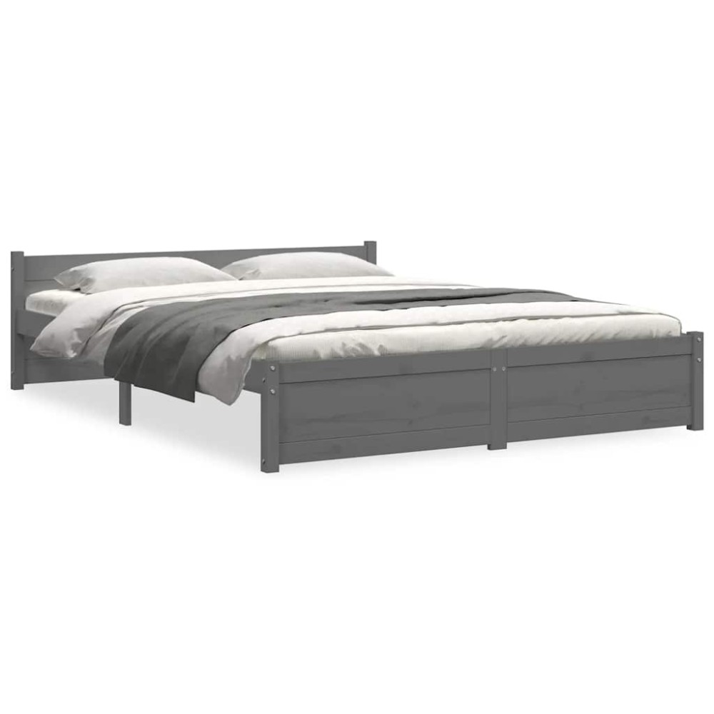 vidaXL Cadru de pat dublu, gri, 135x190 cm, lemn masiv