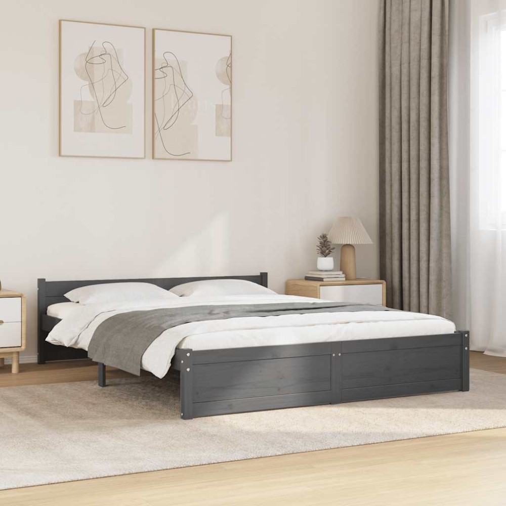 vidaXL Cadru de pat dublu, gri, 135x190 cm, lemn masiv
