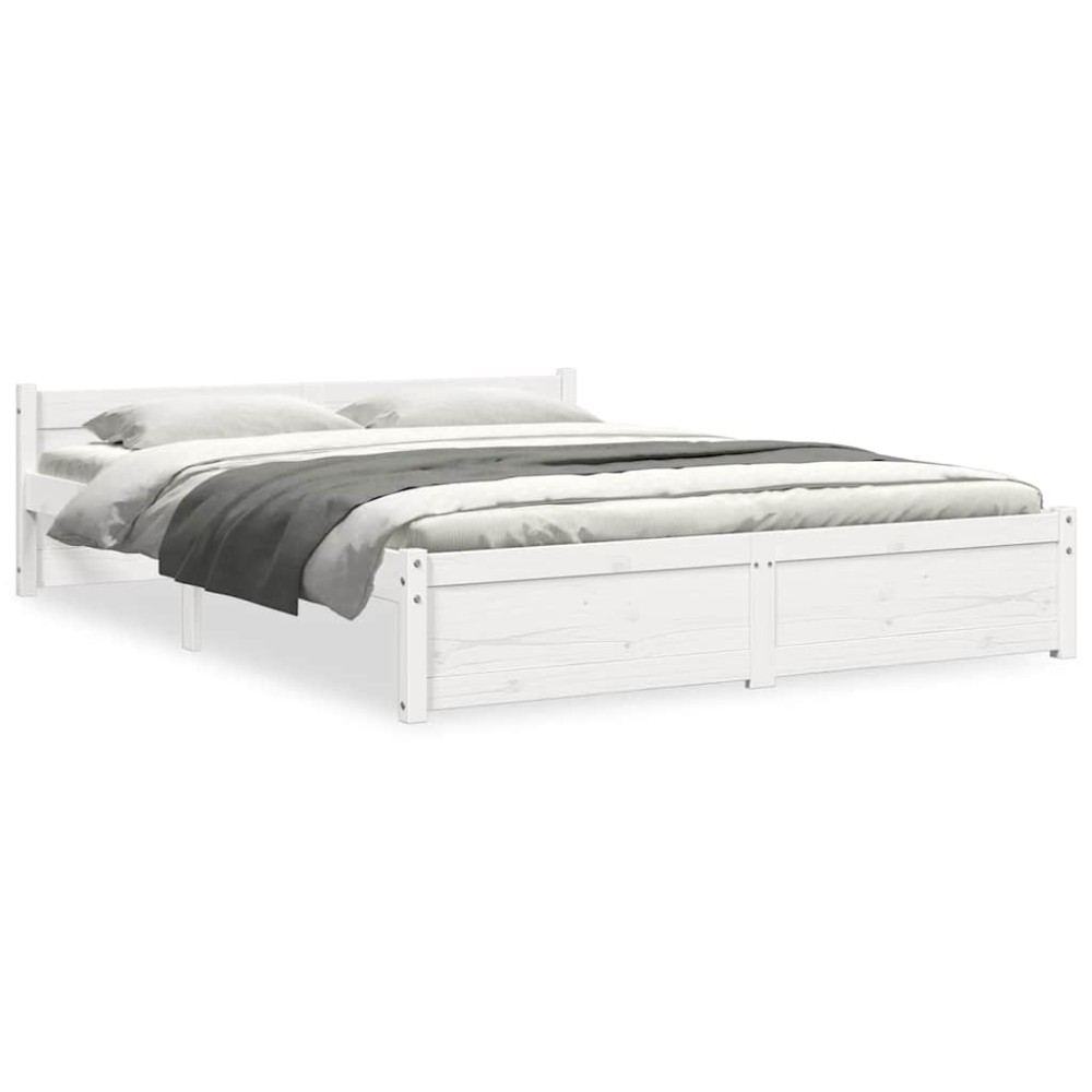 vidaXL Cadru de pat King Size, alb, 150x200 cm, lemn masiv