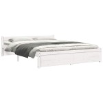 vidaXL Cadru de pat King Size, alb, 150x200 cm, lemn masiv vidaXL Cadru de pat King Size, alb, 150x200 cm, lemn masiv