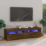 vidaXL Comodă TV cu lumini LED, 2 buc., stejar afumat, 75x35x40 cm vidaXL Comodă TV cu lumini LED, 2 buc., stejar afumat, 75x35x40 cm