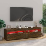 vidaXL Comodă TV cu lumini LED, 2 buc., stejar afumat, 75x35x40 cm vidaXL Comodă TV cu lumini LED, 2 buc., stejar afumat, 75x35x40 cm