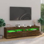 vidaXL Comodă TV cu lumini LED, 2 buc., stejar afumat, 75x35x40 cm vidaXL Comodă TV cu lumini LED, 2 buc., stejar afumat, 75x35x40 cm