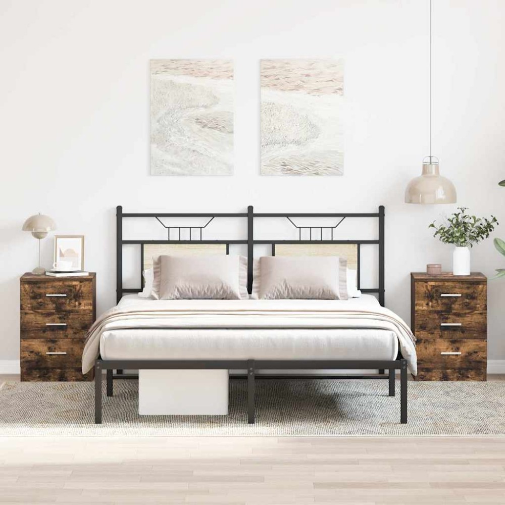 vidaXL Noptiere, 2 buc., stejar fumuriu, 38x35x56 cm, lemn prelucrat