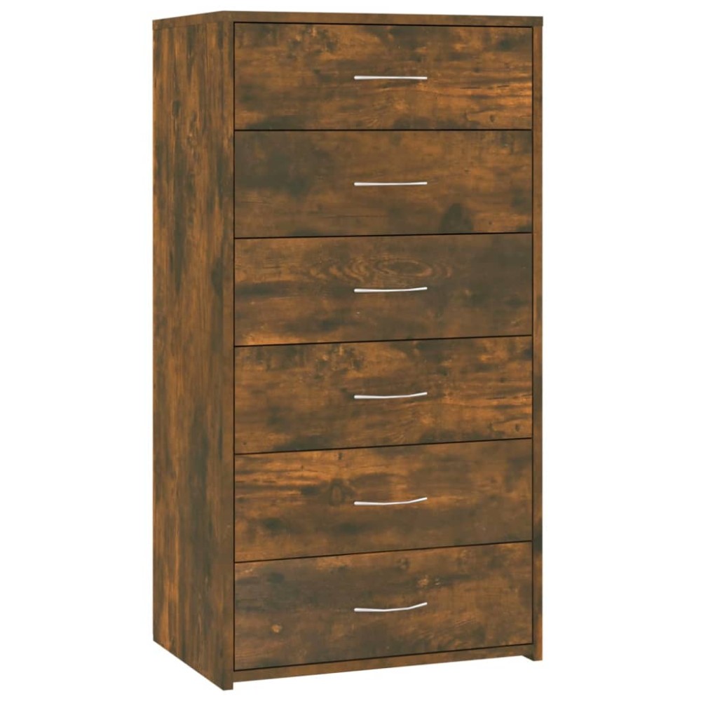 vidaXL Servantă cu 6 sertare, stejar fumuriu, 50x34x96 cm, lemn