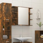 vidaXL Dulap baie cu oglindă stejar fumuriu 80x20,5x64cm lemn compozit vidaXL Dulap baie cu oglindă stejar fumuriu 80x20,5x64cm lemn compozit
