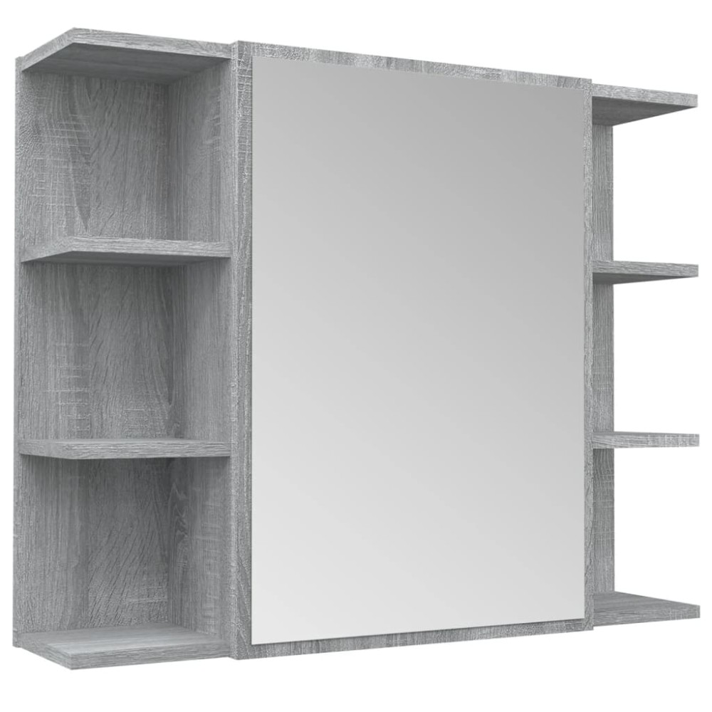 vidaXL Dulap de baie cu oglindă gri sonoma 80x20,5x64 cm lemn compozit