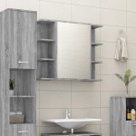 vidaXL Dulap de baie cu oglindă gri sonoma 80x20,5x64 cm lemn compozit vidaXL Dulap de baie cu oglindă gri sonoma 80x20,5x64 cm lemn compozit