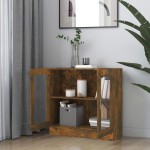 vidaXL Dulap cu vitrină, stejar fumuriu 82,5x30,5x80 cm lemn prelucrat vidaXL Dulap cu vitrină, stejar fumuriu 82,5x30,5x80 cm lemn prelucrat