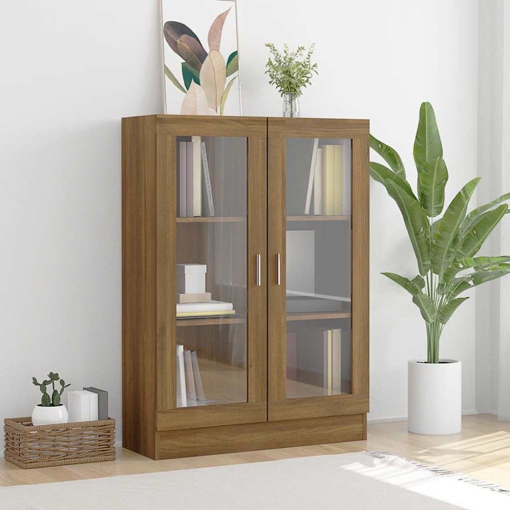 vidaXL Dulap vitrină, stejar maro, 82,5x30,5x115 cm, lemn prelucrat